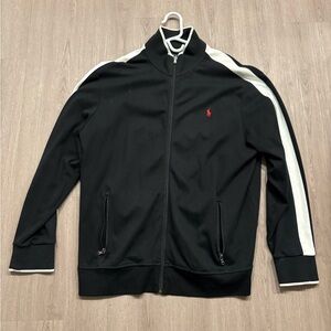 Polo Ralph Lauren “Interlock Track Jacket” (Black with Cream Striped Trim)